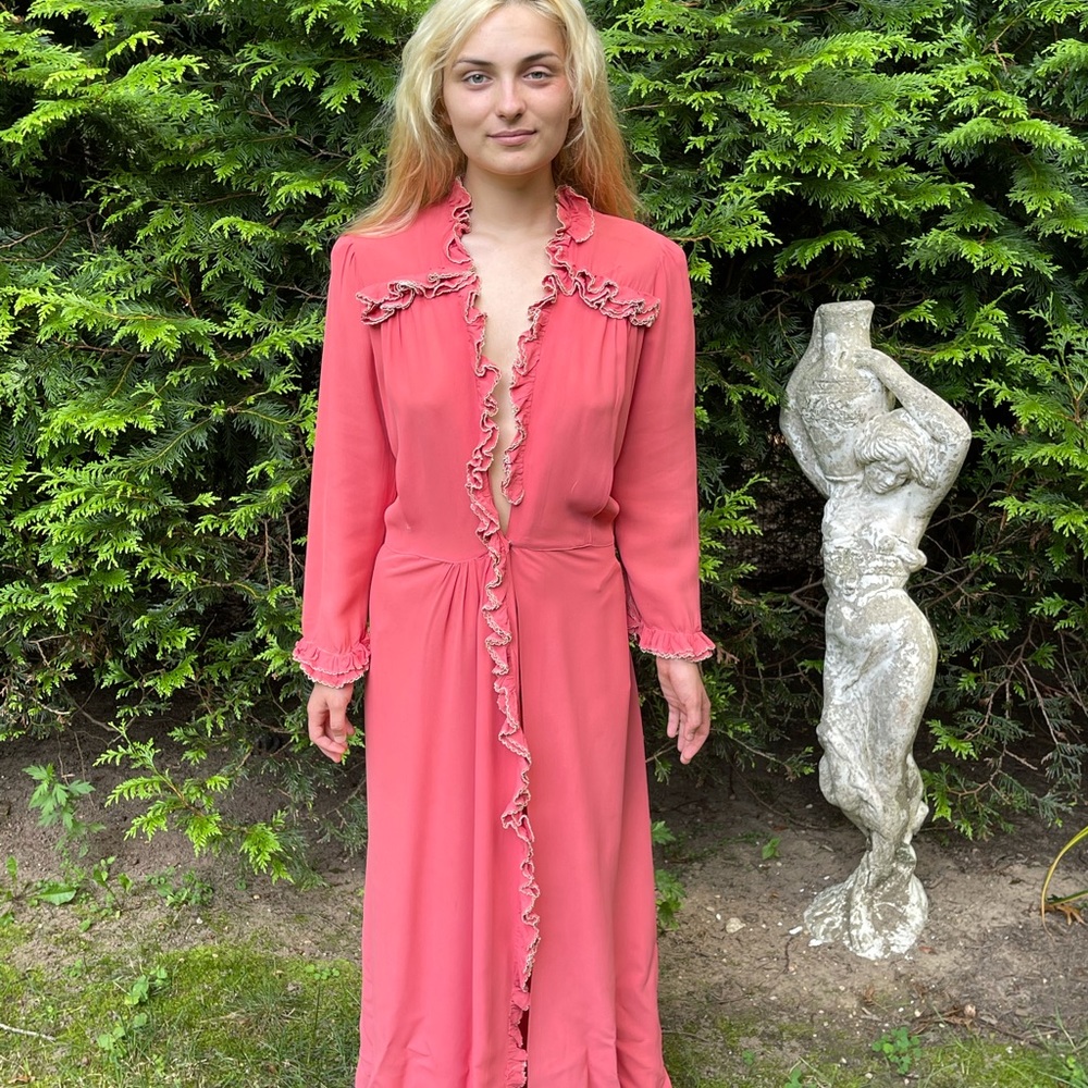 Vintage 30’s 40’s Deep Pink Rayon Robe Dress S